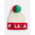 thumbnail image 1 of Holiday Time Women's Sequined Fa La La Beanie Hat, Ivory/Red, 1 of 4