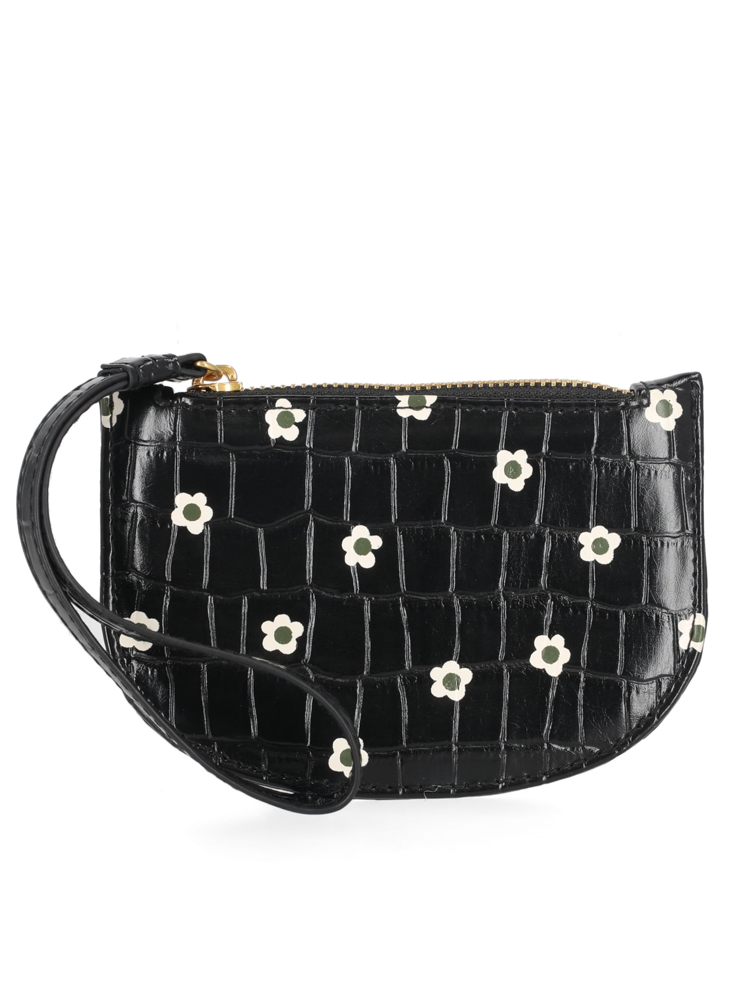 Women's Wristlet Wallet, Croco Black Print