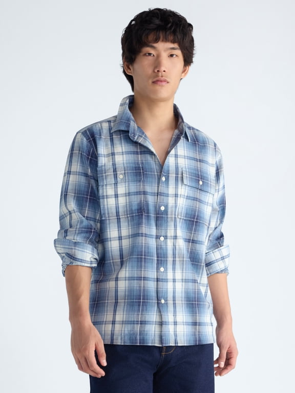 Men's Double Pocket Flannel Shirt with Long Sleeves, Sizes XS-3XLT