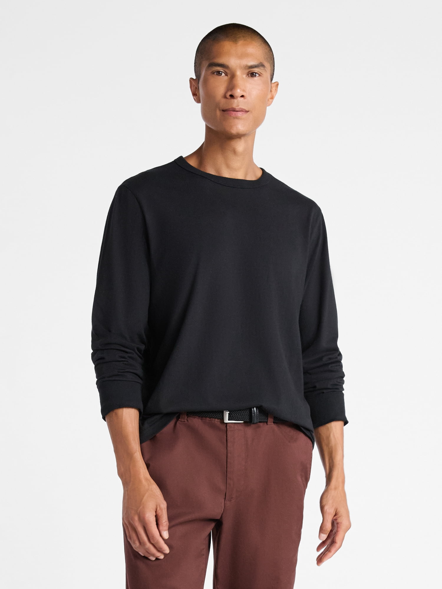 Free Assembly Men's Everyday Cotton Tee with Long Sleeves, Sizes XS-3XL