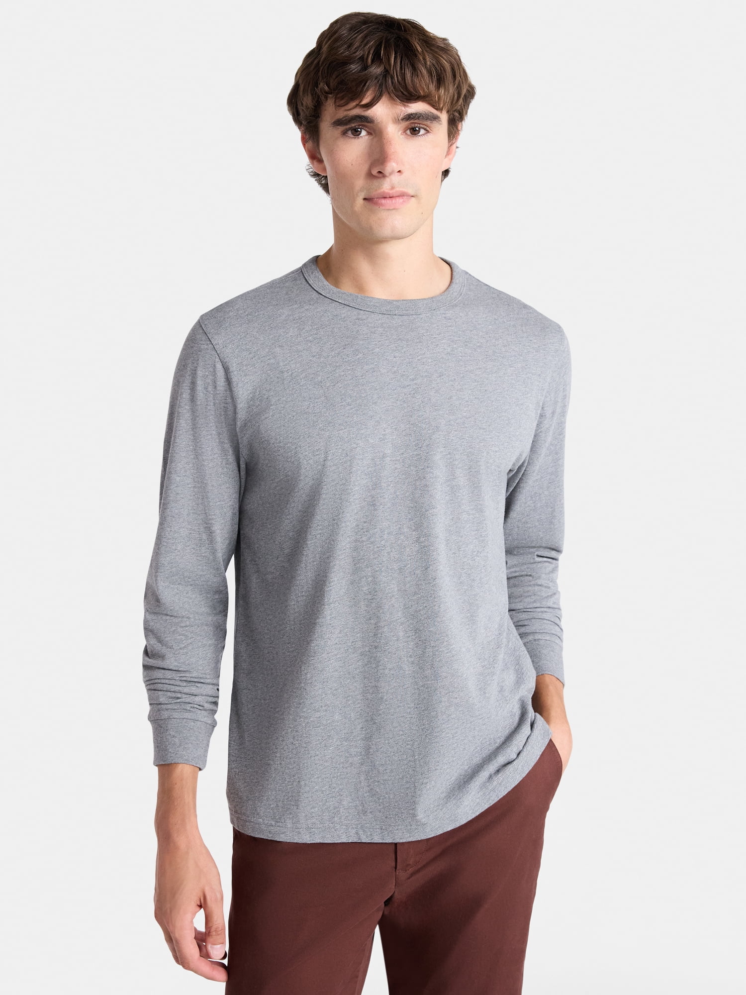 Free Assembly Men's Everyday Cotton Tee with Long Sleeves, Sizes XS-3XL