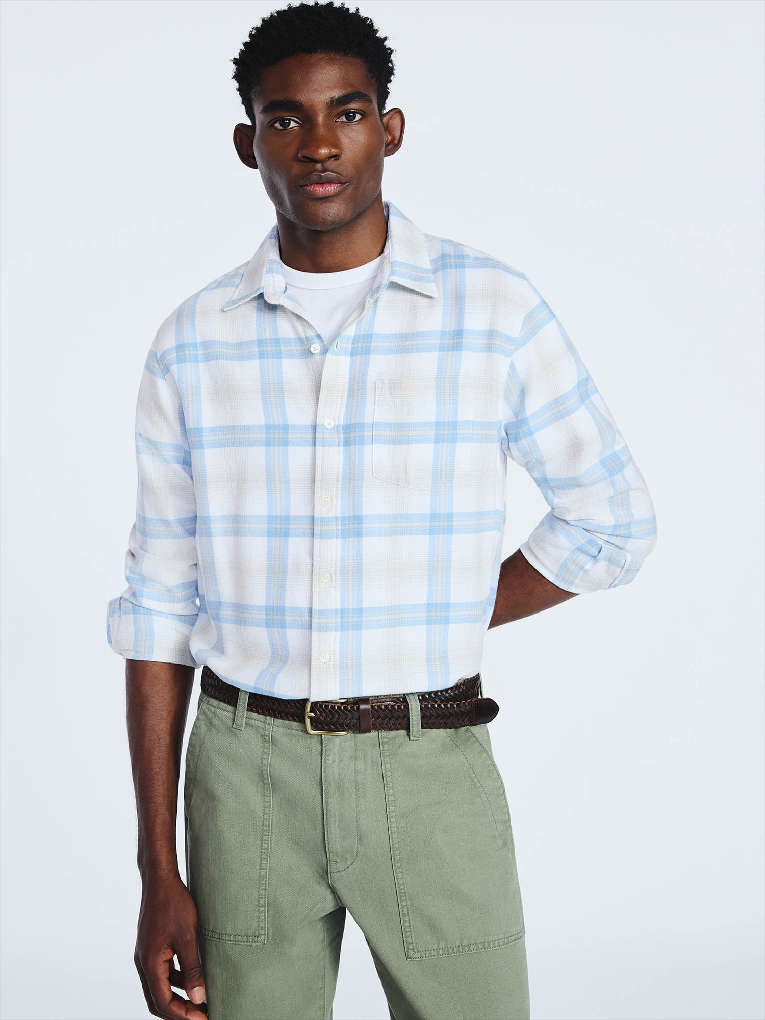 Free Assembly Men's Button Front Flannel Shirt with Long Sleeves, Sizes S-3XL
