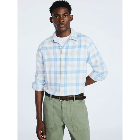 Free Assembly Men's Button Front Flannel Shirt with Long Sleeves, Sizes S-3XL