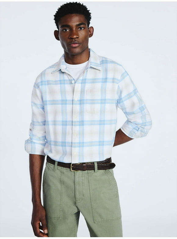 Men's Button Front Flannel Shirt with Long Sleeves, Sizes S-3XL