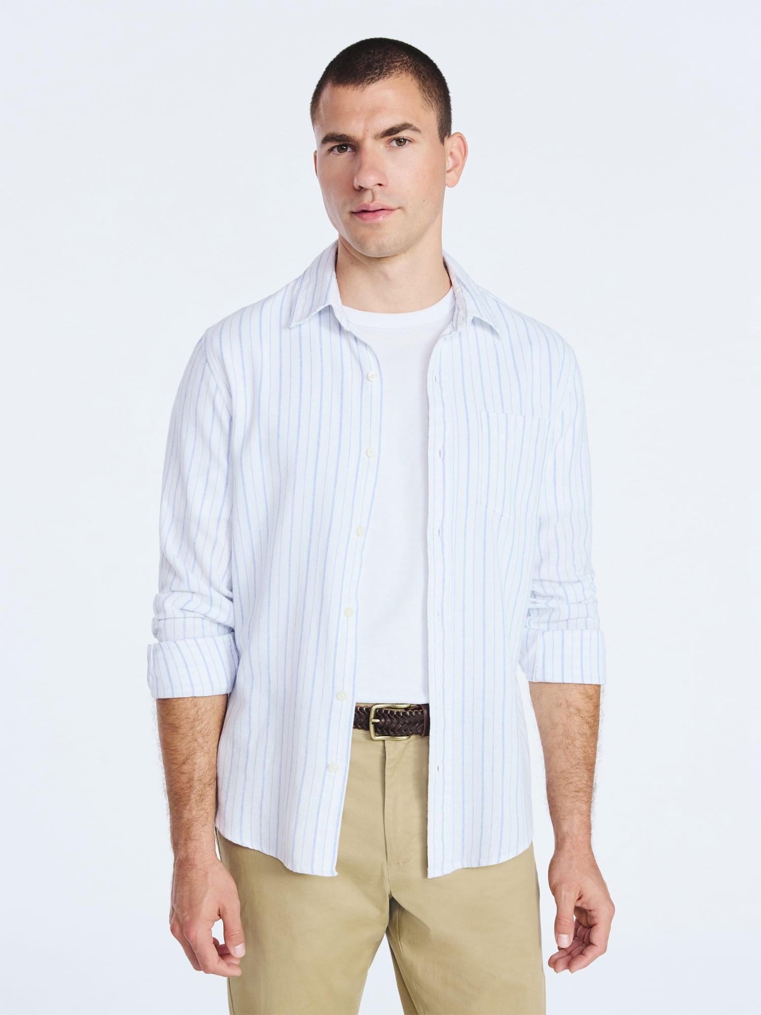 Free Assembly Men's Button Front Flannel Shirt with Long Sleeves, Sizes S-3XL
