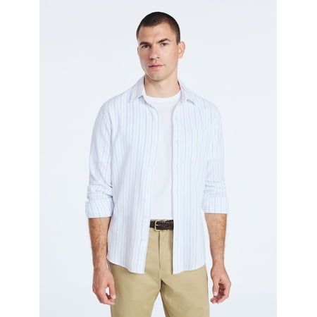 Free Assembly Men's Button Front Flannel Shirt with Long Sleeves, Sizes S-3XL