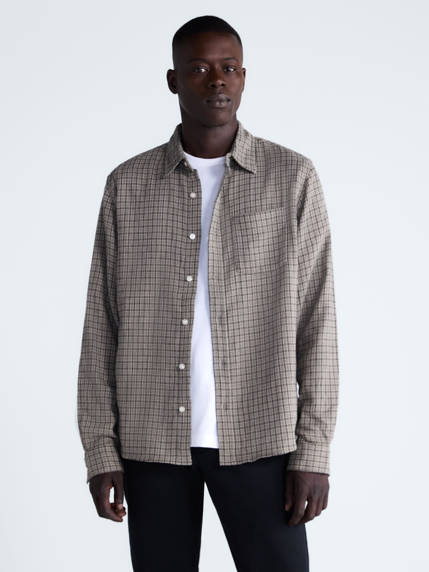 Free Assembly Men's Button Front Gauze Shirt with Long Sleeves, Sizes XS-3XL