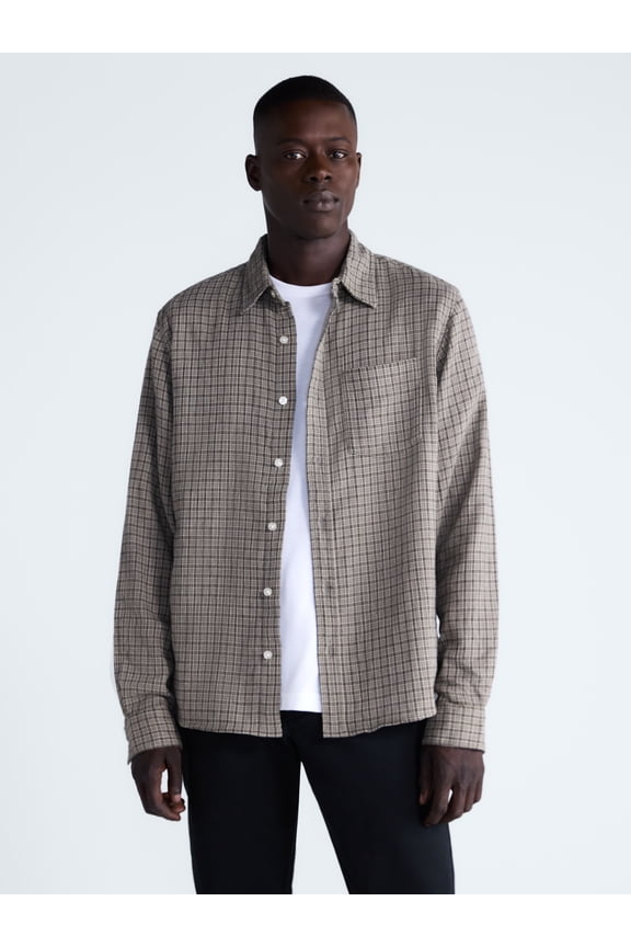 Men's Button Front Gauze Shirt with Long Sleeves, Sizes XS-3XL