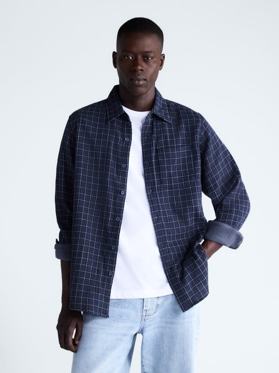 Men's Button Front Gauze Shirt with Long Sleeves, Sizes XS-3XL