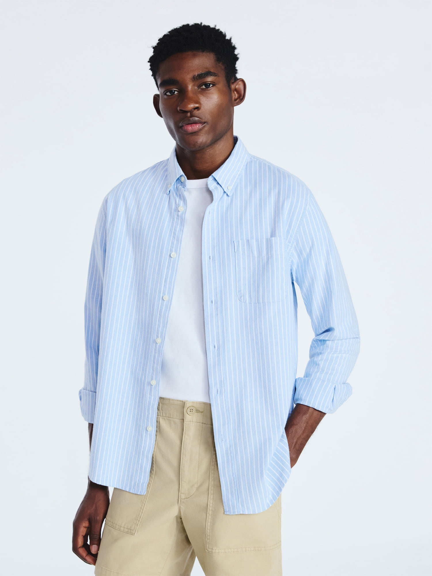 Free Assembly Men's Button Front Oxford Shirt with Long Sleeves