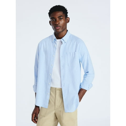 Men's Button Front Oxford Shirt with Long Sleeves, Sizes S-3XL