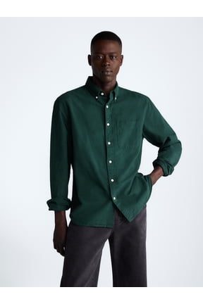 Men's Cotton Oxford Shirt with Long Sleeves, Sizes XS-3XL