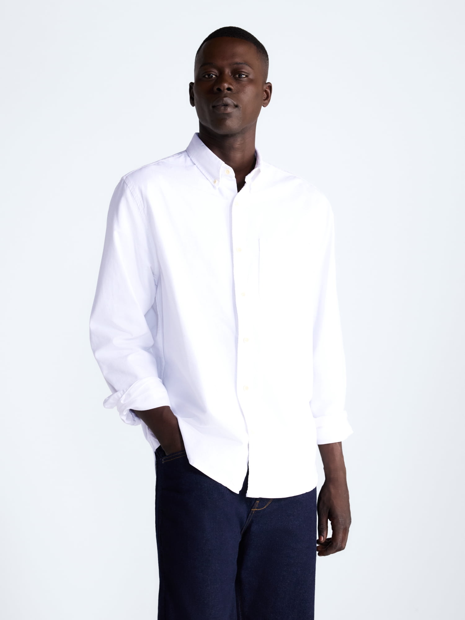 Free Assembly Men's Cotton Button Down Oxford Shirt with Long Sleeves, Sizes XS-3XL
