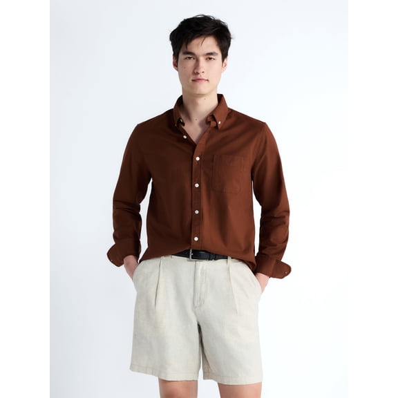 Free Assembly Men's Button Front Oxford Shirt with Long Sleeves, Sizes S-3XL