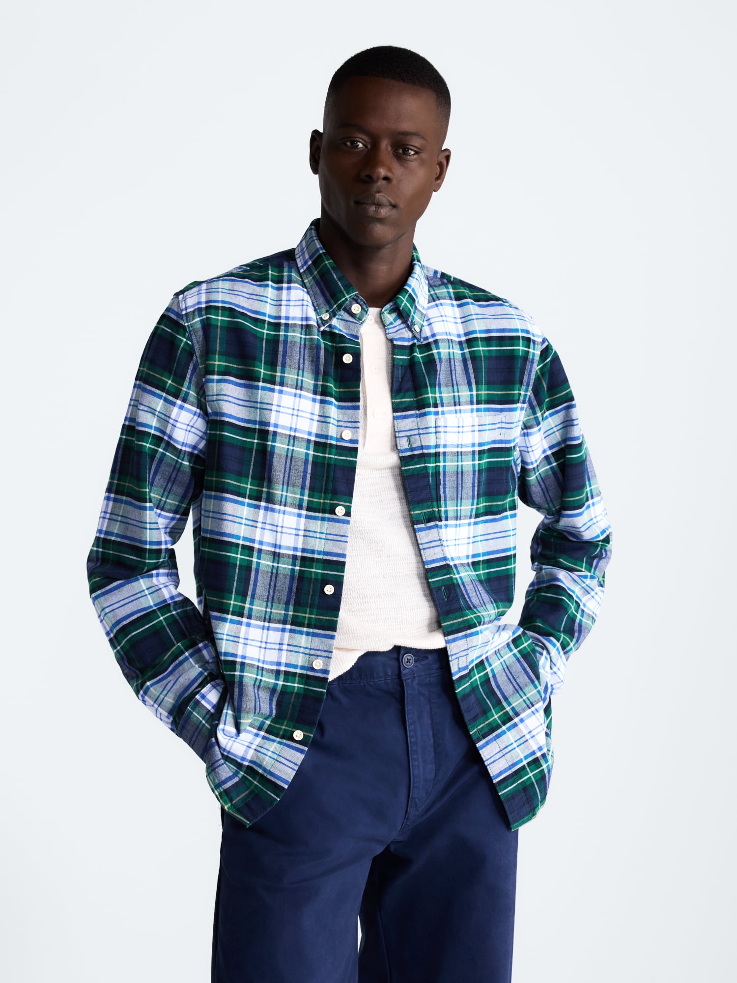 Free Assembly Men's Cotton Button Down Oxford Shirt with Long Sleeves, Sizes XS-3XL