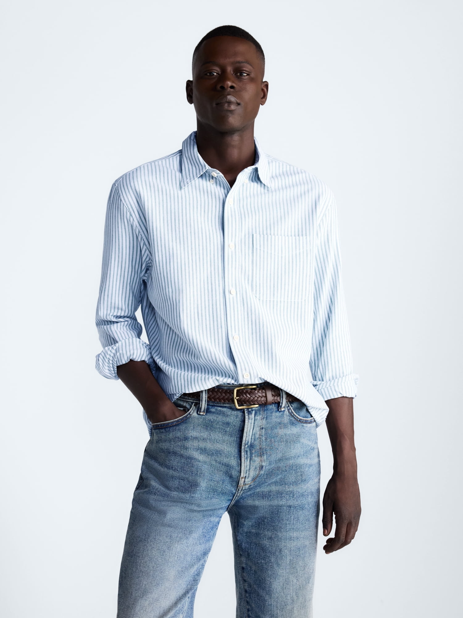 Free Assembly Men's Cotton Button Down Oxford Shirt with Long Sleeves, Sizes XS-3XL