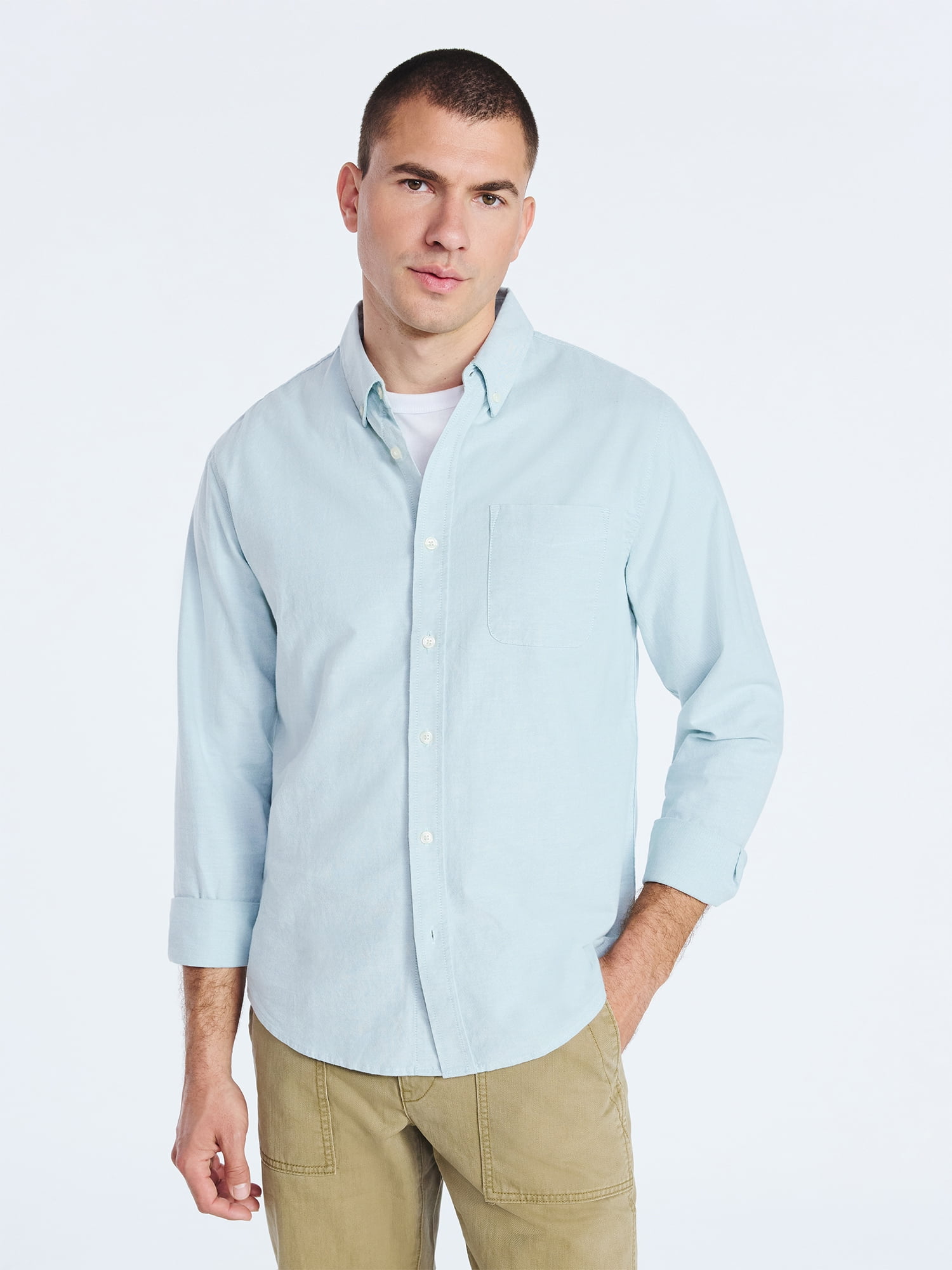 Free Assembly Men's Button Front Oxford Shirt with Long Sleeves, Sizes S-3XL