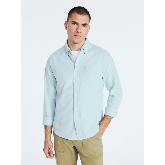 Free Assembly Men's Button Front Oxford Shirt with Long Sleeves, Sizes S-3XL