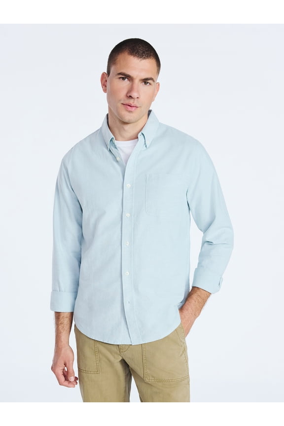 Men's Button Front Oxford Shirt with Long Sleeves, Sizes S-3XL