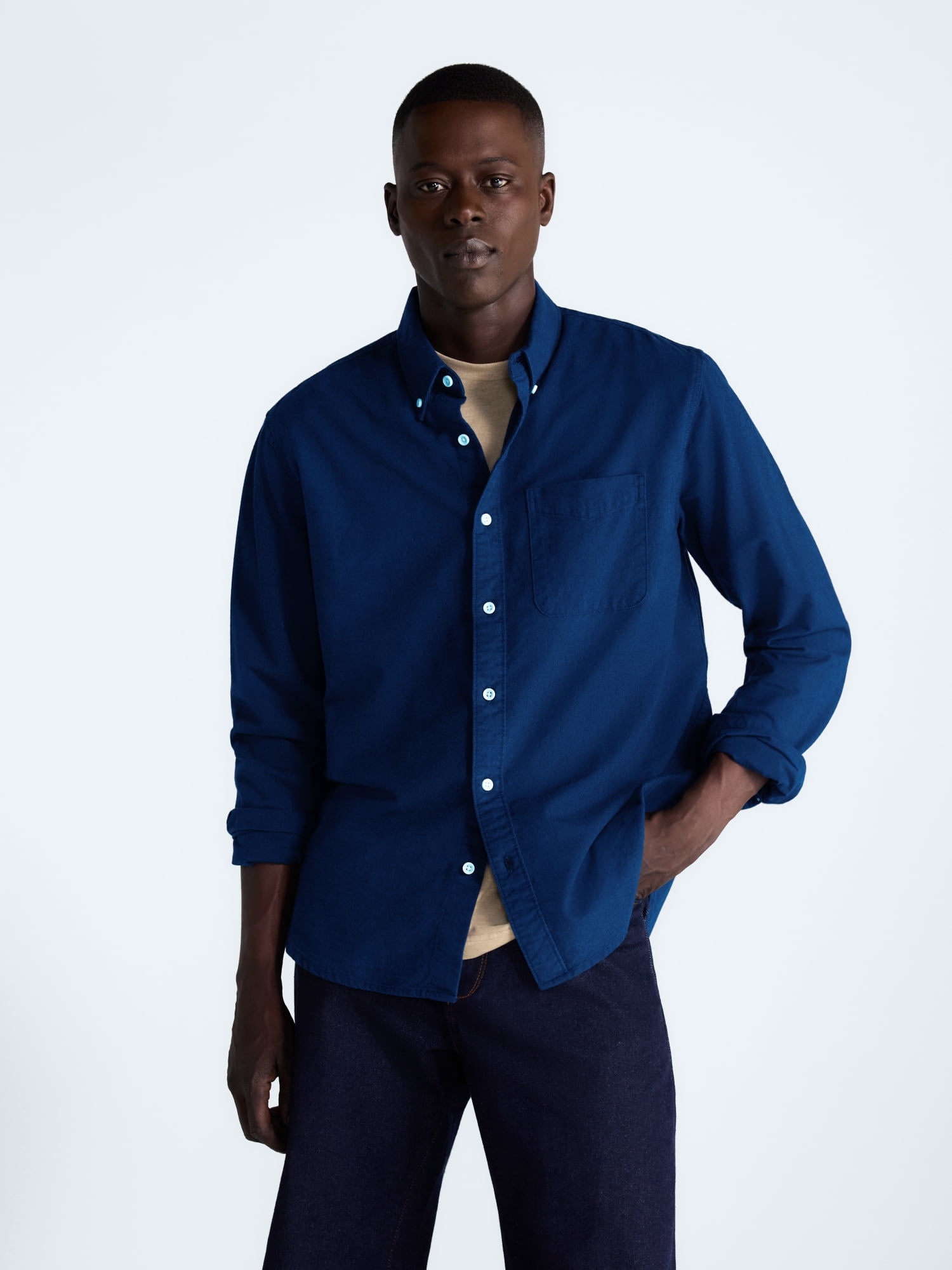 Free Assembly Men's Cotton Button Down Oxford Shirt with Long Sleeves, Sizes XS-3XL