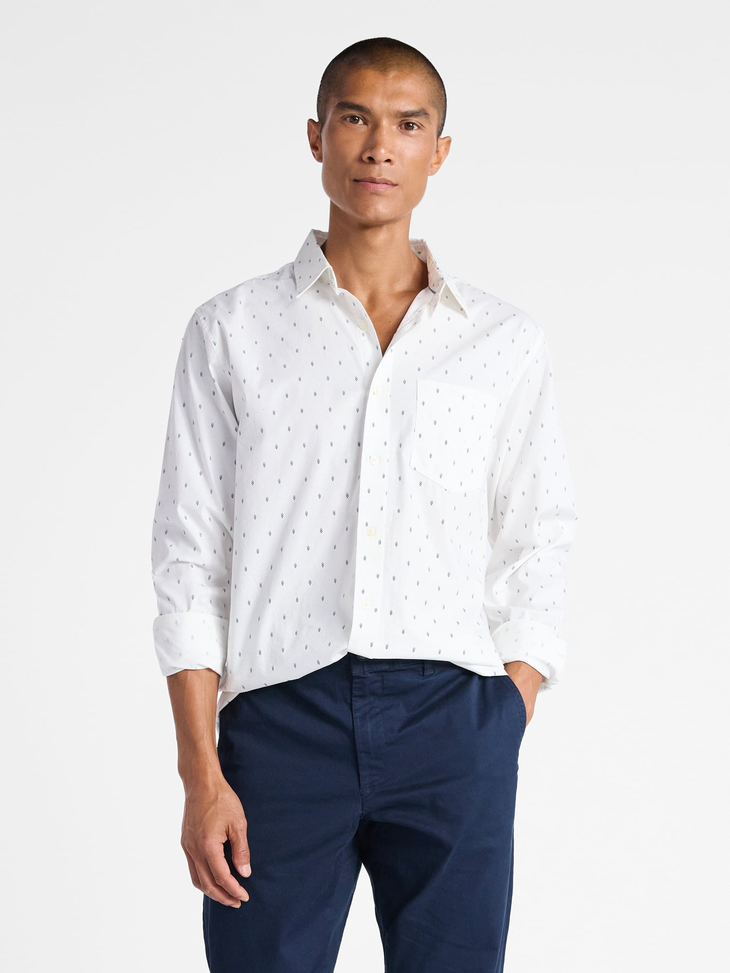 Free Assembly Men's Button Front Poplin Oxford Shirt with Long Sleeves, Sizes XS-3XL