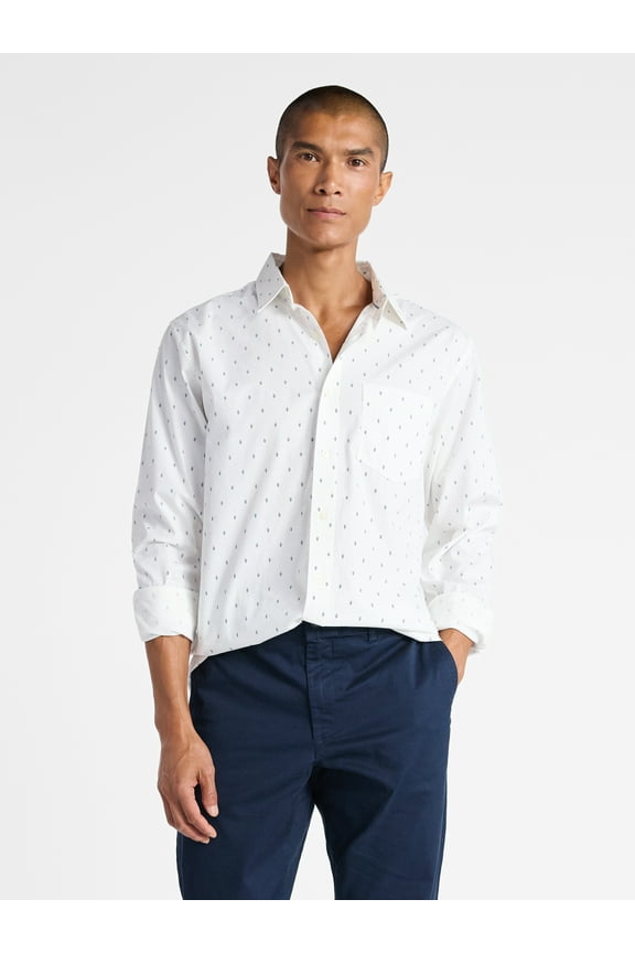 Men's Button Front Poplin Oxford Shirt with Long Sleeves, Sizes XS-3XL