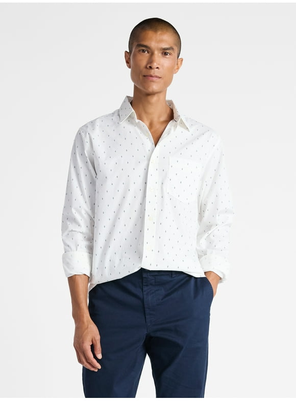 Men's Button Front Poplin Oxford Shirt with Long Sleeves, Sizes XS-3XL