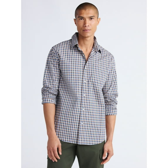 Free Assembly Men's Button Front Poplin Oxford Shirt with Long Sleeves, Sizes XS-3XL