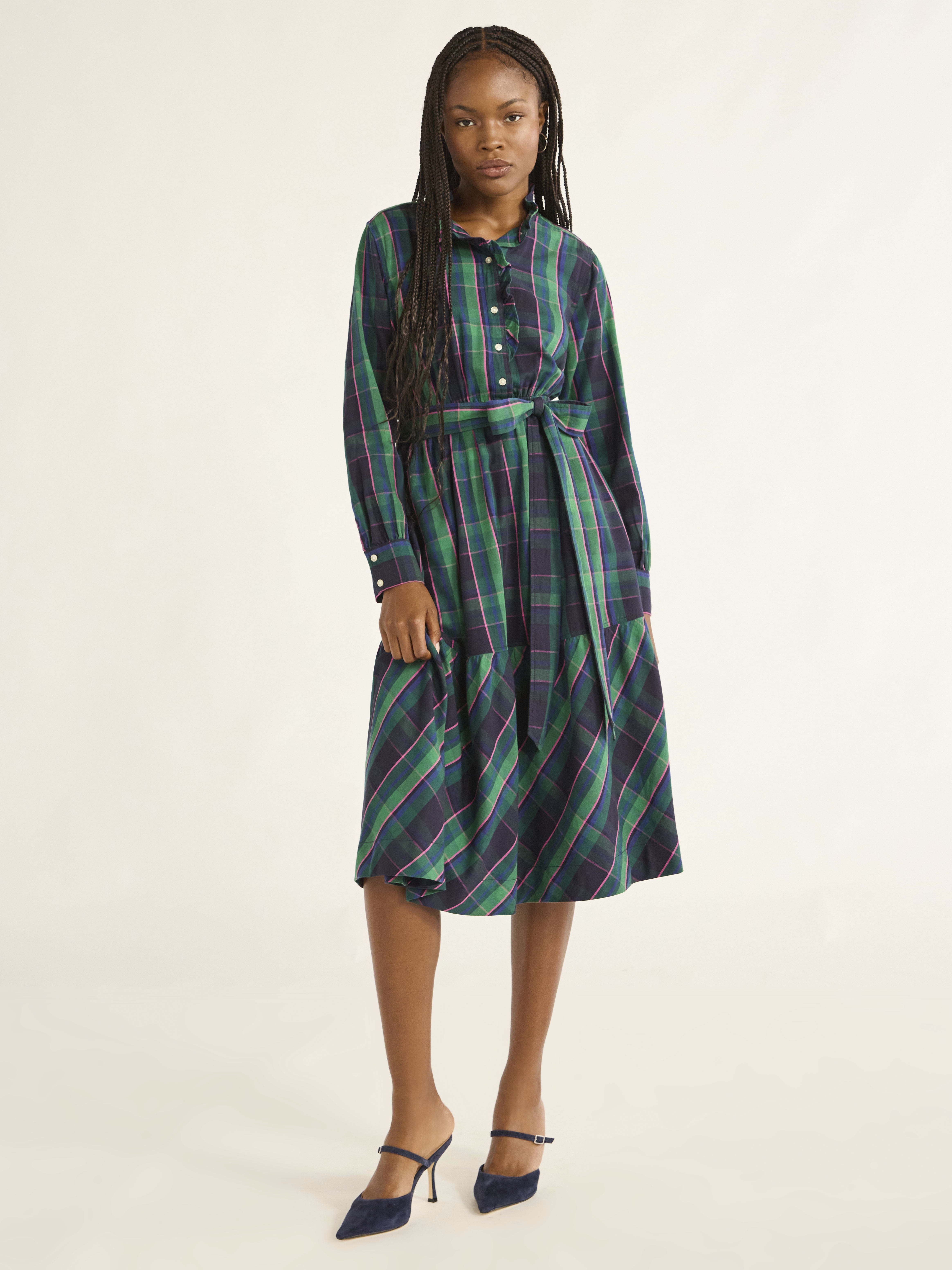 Free Assembly Women’s and Women's Plus Cotton Ruffle Midi Dress with Long Sleeves, Sizes XS-4X