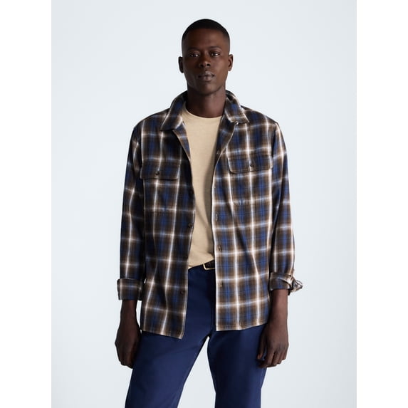 Free Assembly Men’s Cotton Twill Camp Shirt with Long Sleeves, Sizes XS-3XL