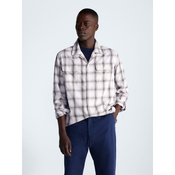 Free Assembly Men’s Cotton Twill Camp Shirt with Long Sleeves, Sizes XS-3XL