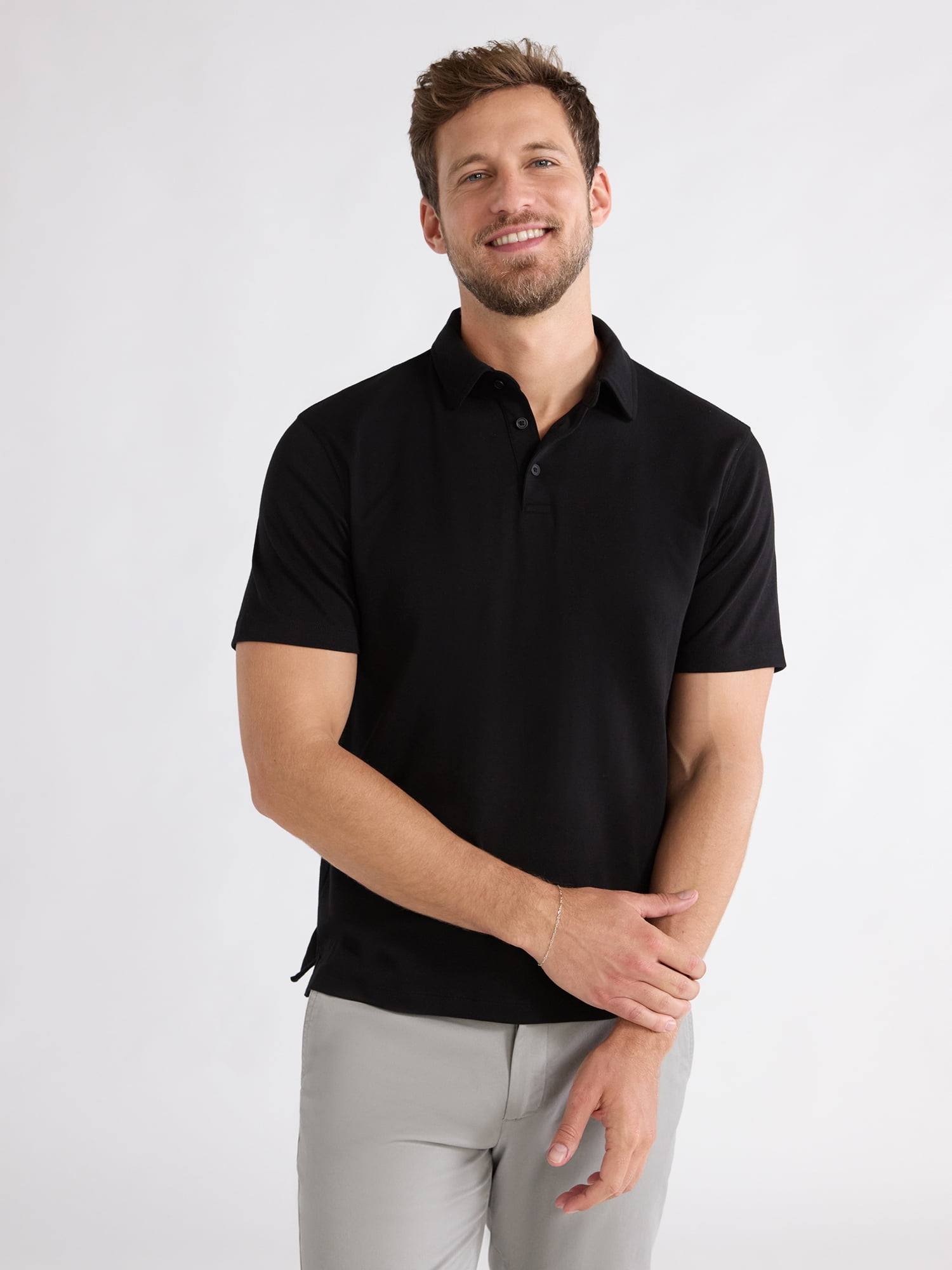 Free Assembly Mens Cotton Polo Shirt with Short Sleeves, Sizes XS-3XL