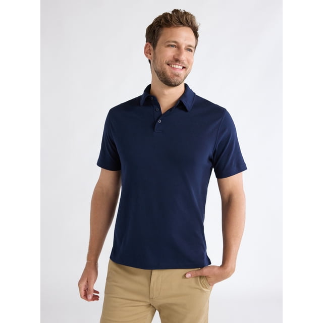 Free Assembly Mens Cotton Polo Shirt with Short Sleeves, Sizes XS-3XL