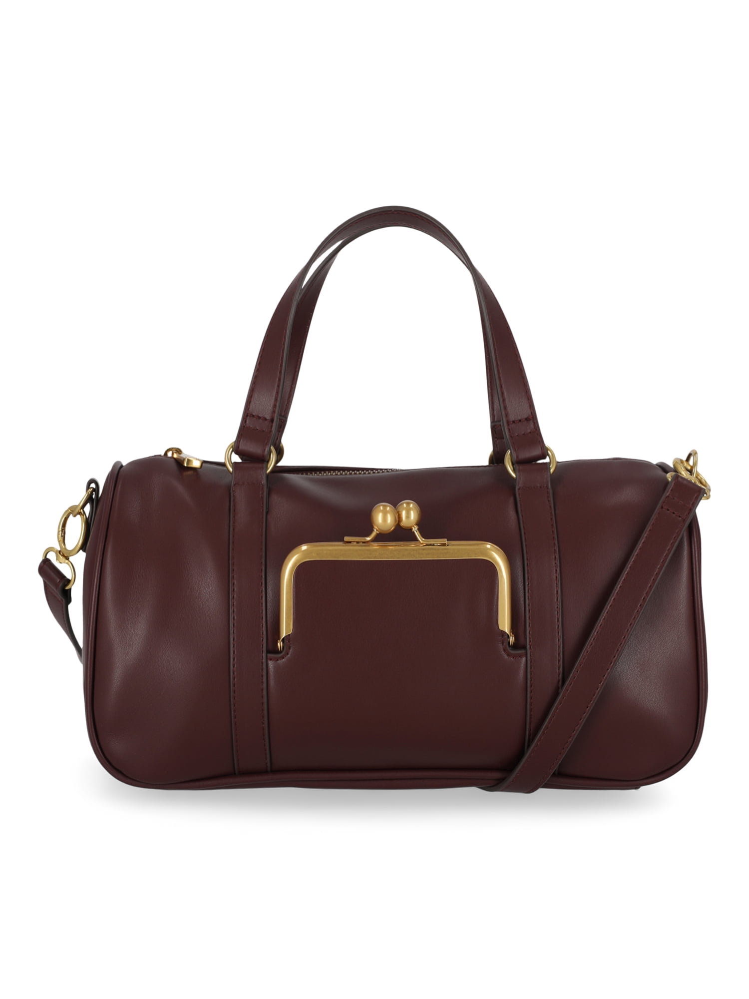 Free Assembly Women's Faux Leather Frame Satchel Handbag, Chianti