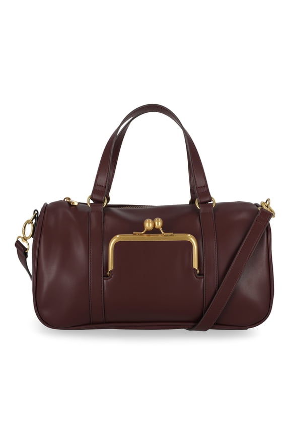 Women's Faux Leather Frame Satchel Handbag, Chianti