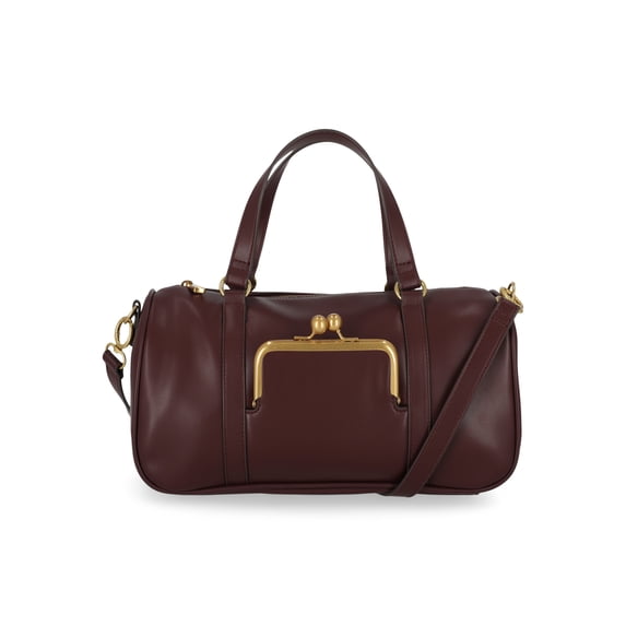 Free Assembly Women's Faux Leather Frame Satchel Handbag, Chianti