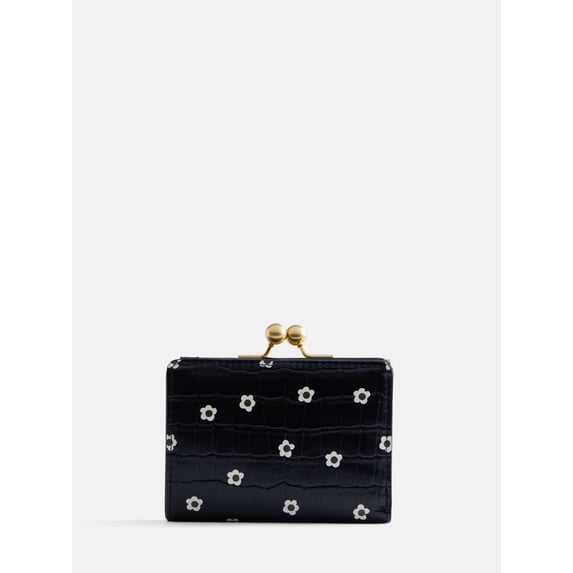 Free Assembly Women's Kiss Lock Frame Wallet, Croco Black