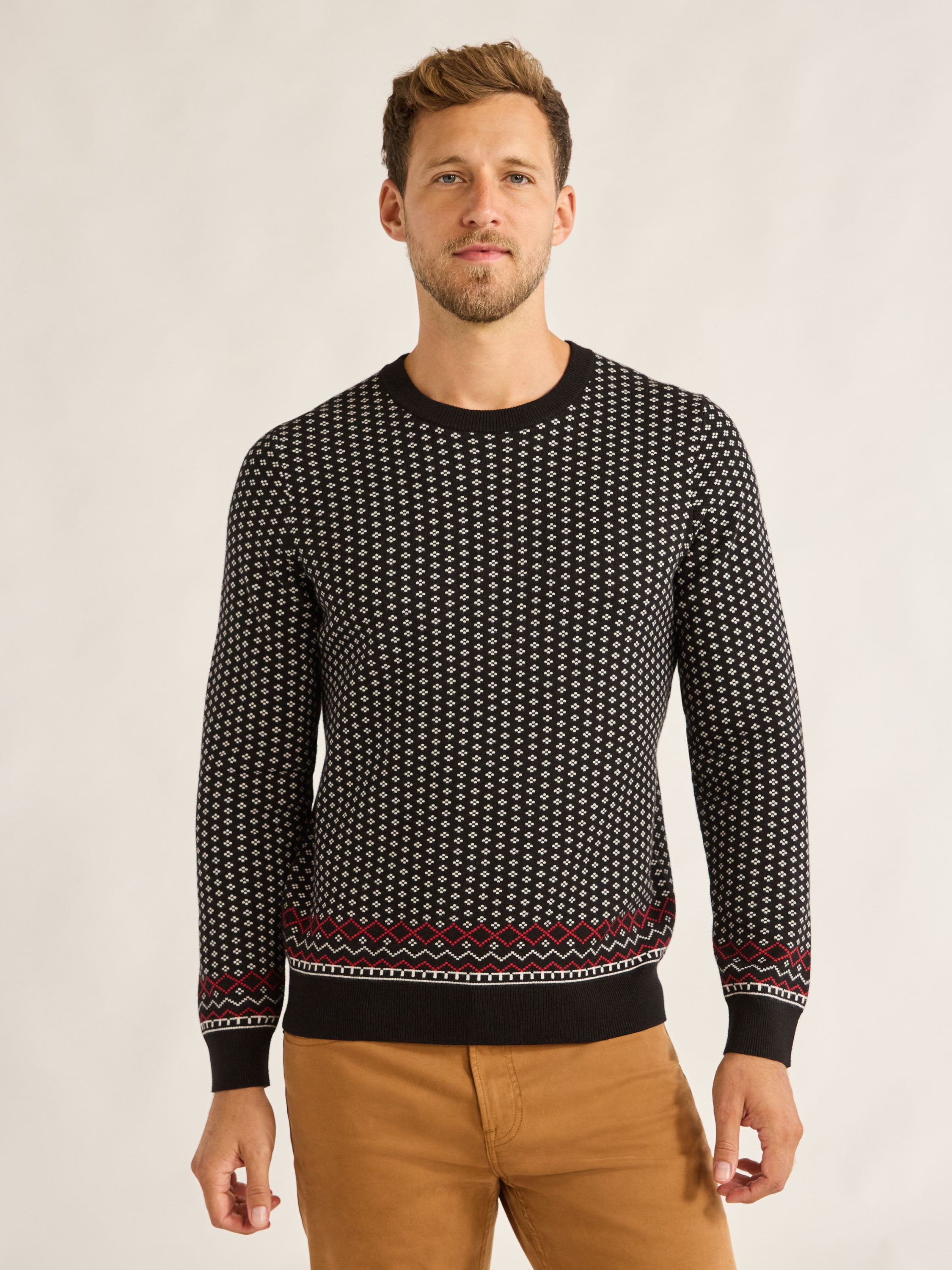 Free Assembly Men's Nordic Stitch Crewneck Sweater, Midweight, Sizes XS-3XL