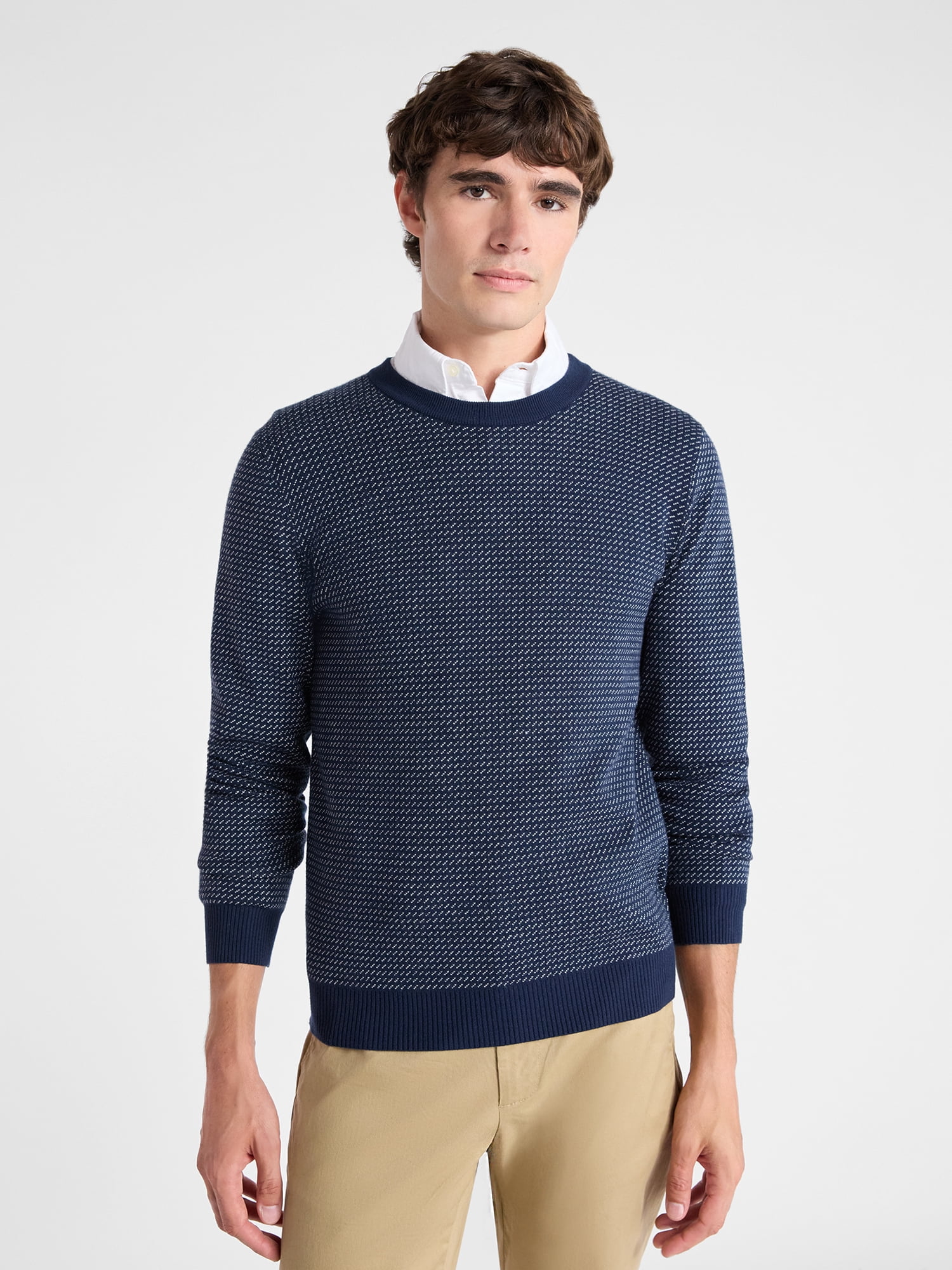 Free Assembly Men's Cozy Yarn Nordic Stitch Sweater with Long Sleeves, Size XS-3XL