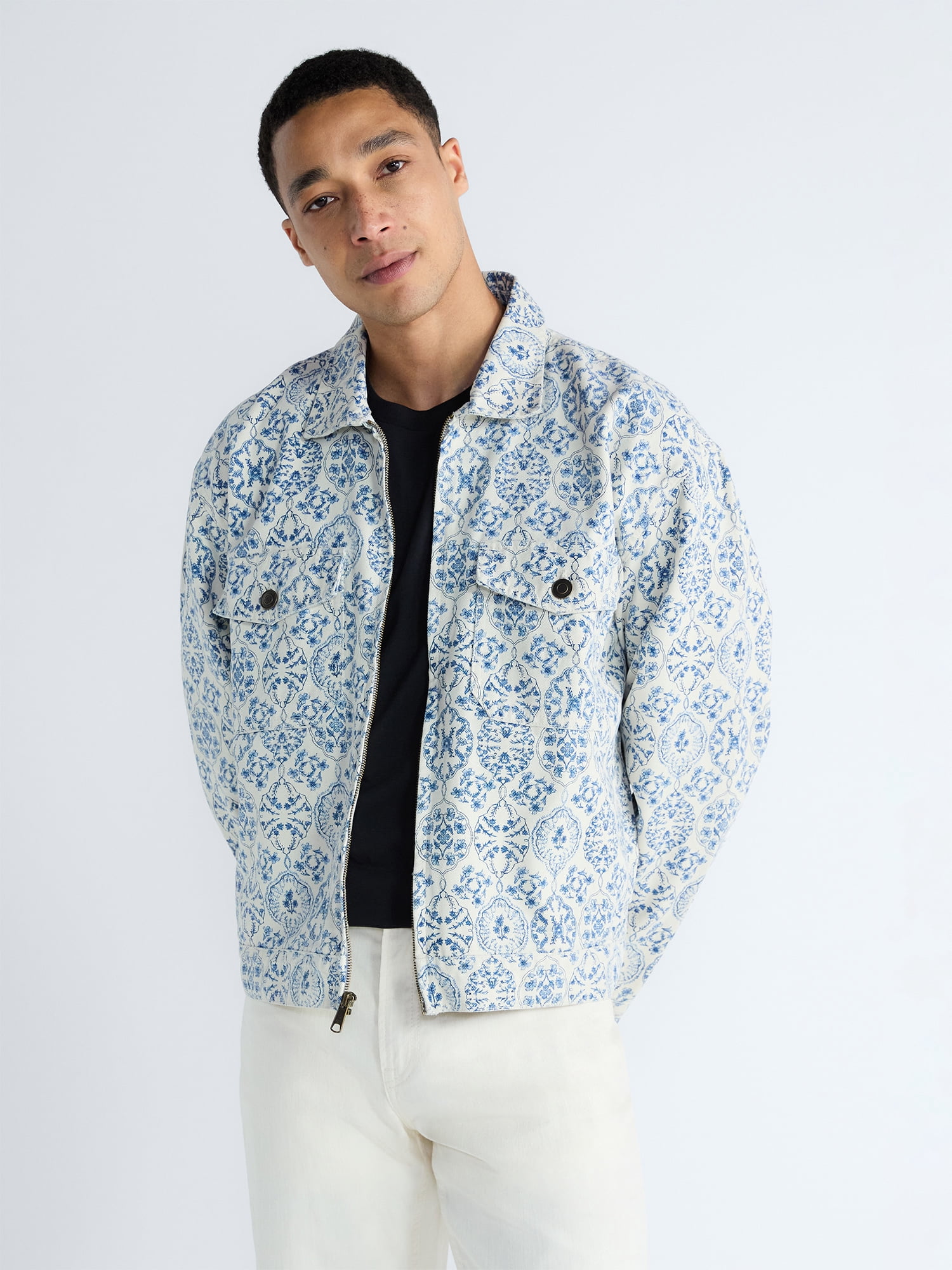 Free Assembly Men's Zip Front Floral Cotton Jacket, Sizes S-XL