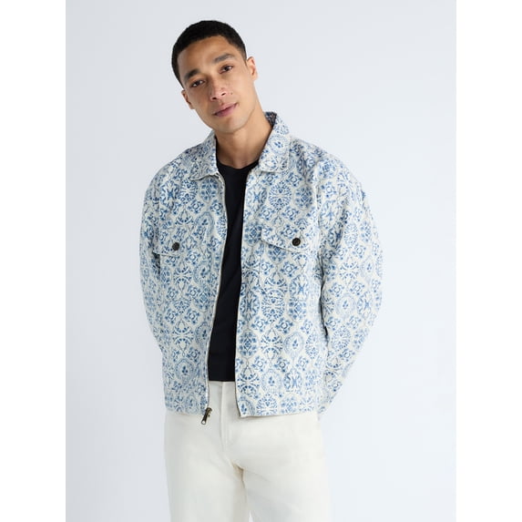 Free Assembly Men's Zip Front Floral Cotton Jacket, Sizes S-XL