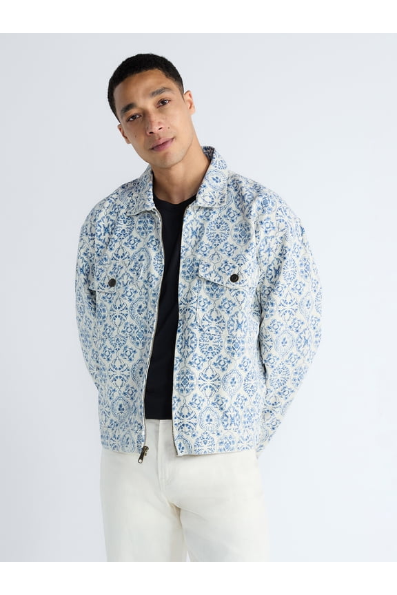 Men's Zip Front Floral Cotton Jacket, Sizes S-XL