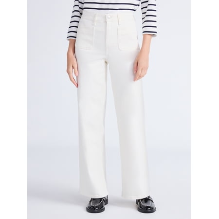 Free Assembly Women's Wide Leg Jeans with Patch Pockets, 30", 32", and 34" Inseams, Sizes 0-26 Plus