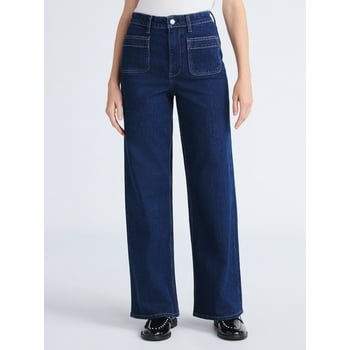 Free Assembly Women's and Women's Plus Wide Leg Jeans with Patch Pockets, 30", 32", and 34" Inseams, Sizes 0-26 Plus