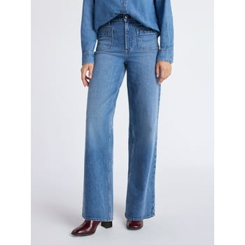 Free Assembly Women's and Women's Plus Wide Leg Jeans with Patch Pockets, 30", 32", and 34" Inseams, Sizes 0-26 Plus