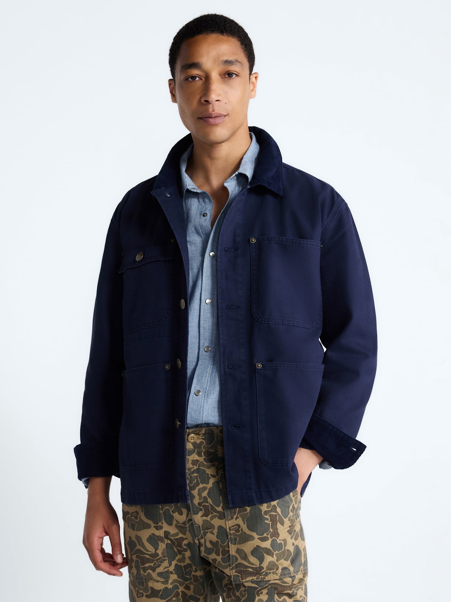 Free Assembly Men's Cotton Ranch Jacket with Long Sleeves, Sizes XS-3XL