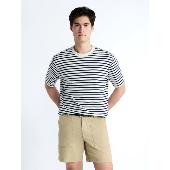 Free Assembly Striped Relaxed Heavyweight Tee with Short Sleeves, Sizes XS-3XL