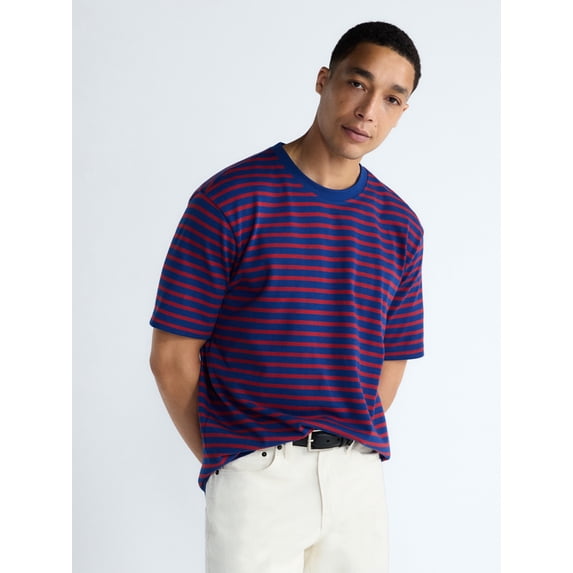 Free Assembly Striped Relaxed Heavyweight Tee with Short Sleeves, Sizes XS-3XL