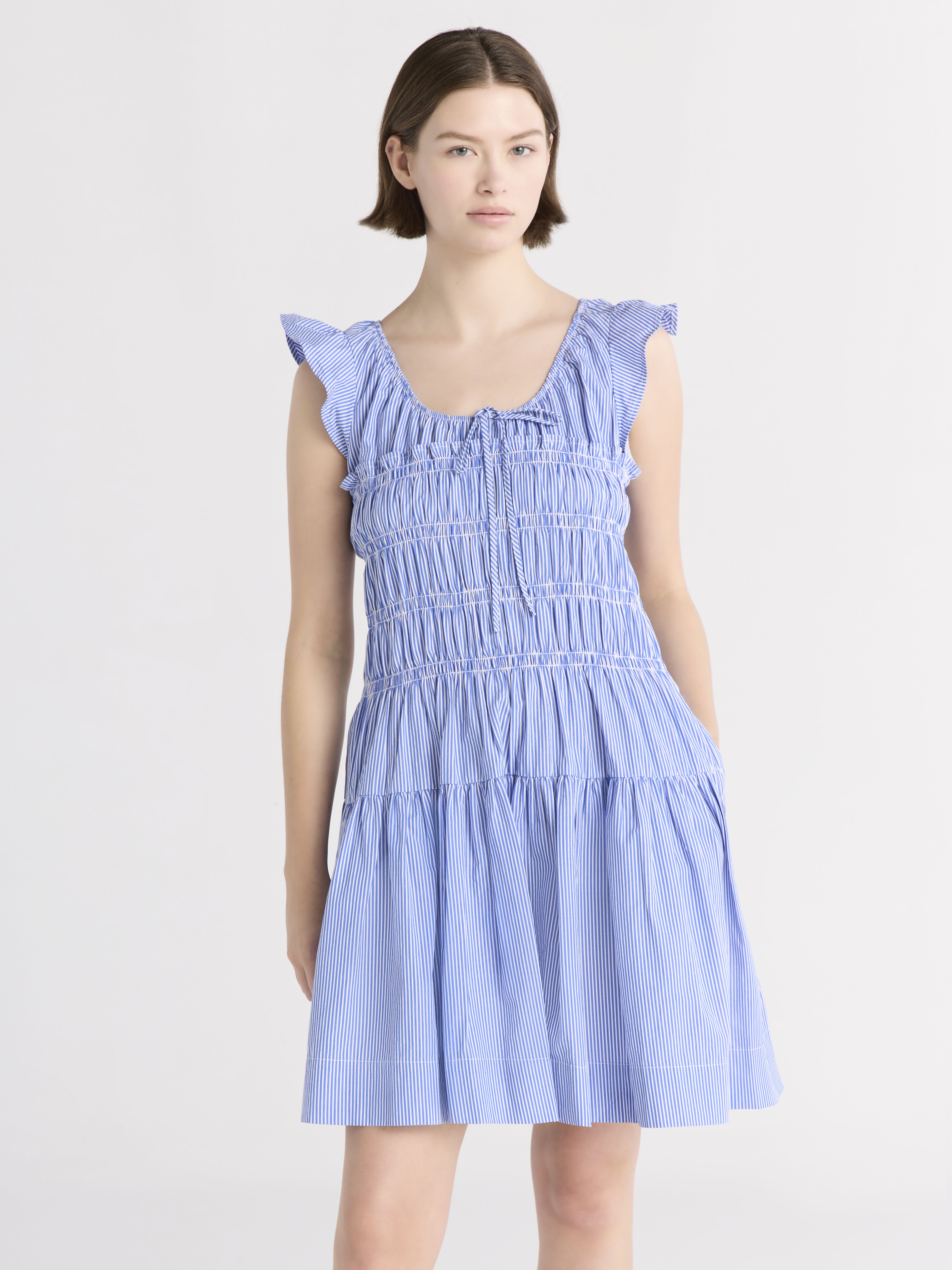 Free Assembly Women's and Women’s Plus Smocked Cotton Mini Dress with Flutter Sleeves, Sizes XS-4X