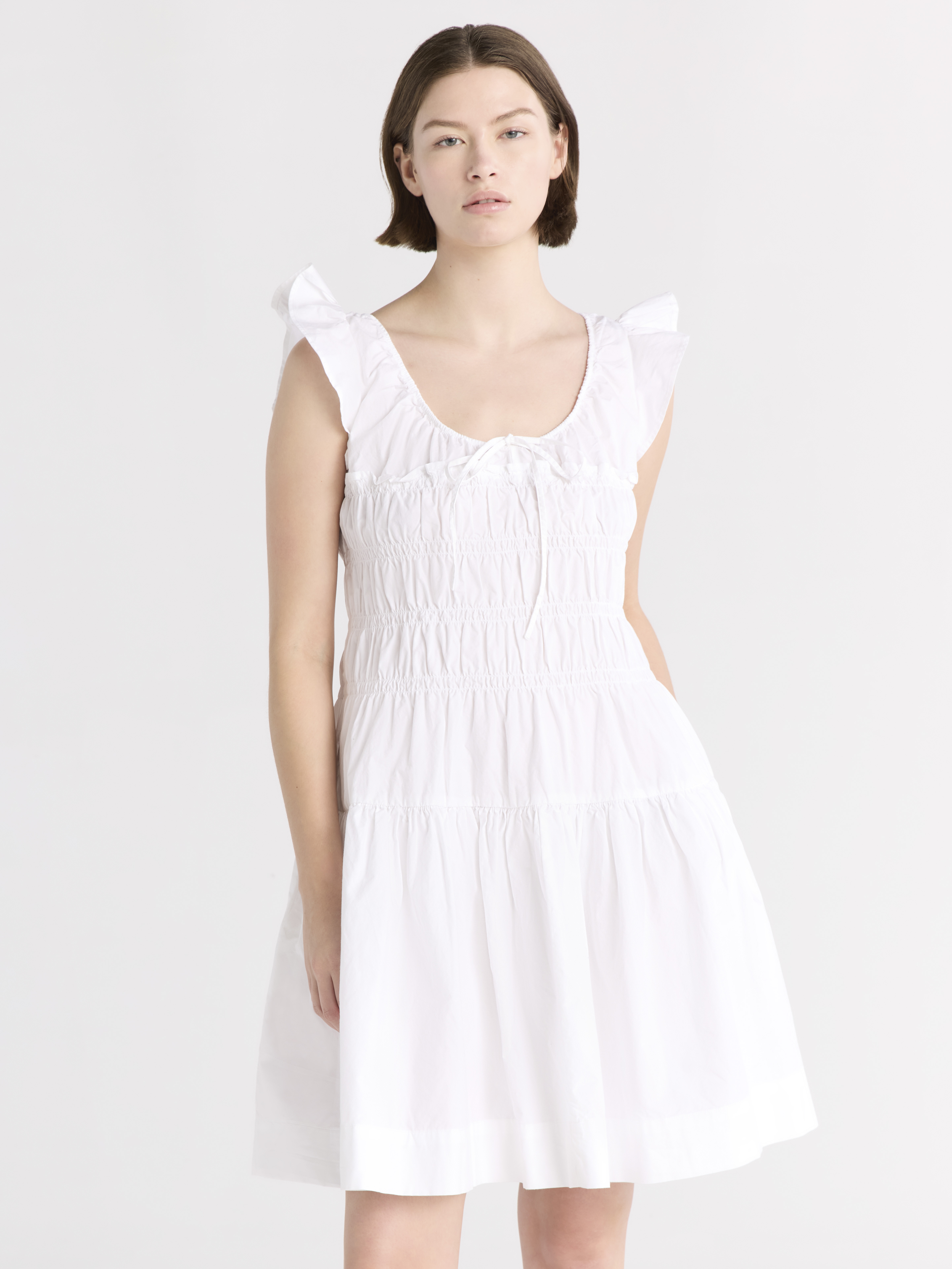 Free Assembly Women's and Women’s Plus Smocked Cotton Mini Dress with Flutter Sleeves, Sizes XS-4X